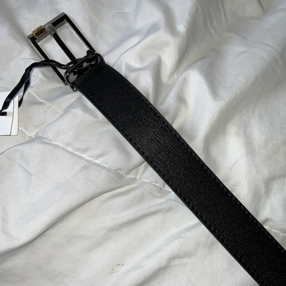 Versace Collection, men's belt, leather, black metallic with gold Versace Emblem - Picture 1 of 9